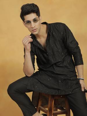  black viscose kurta and pyjama set 7