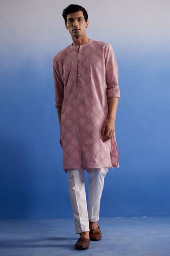  men's pink cotton kurta pyjama set
