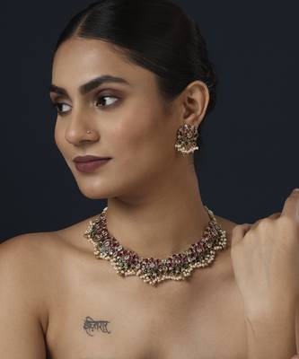 Red kundan necklace set 1