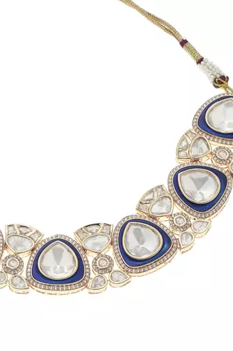 Blue polki necklace set