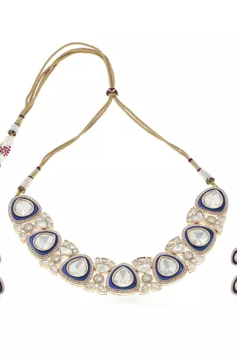 Blue polki necklace set