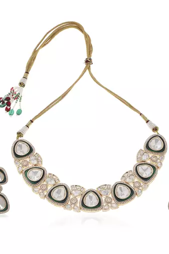 Green polki necklace set