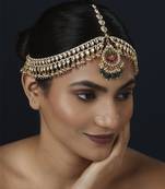 Green kundan maang tikka