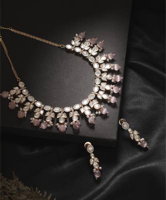 Pink kundan necklace set 1