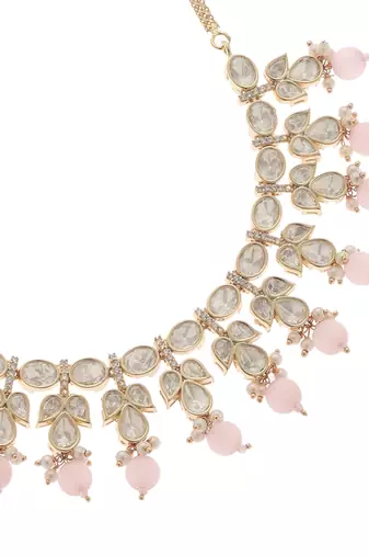 Pink kundan necklace set