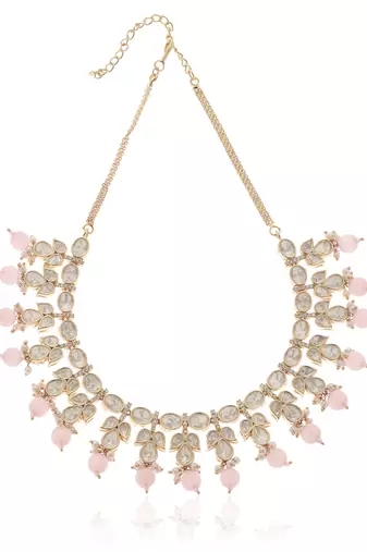 Pink kundan necklace set
