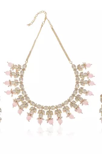 Pink kundan necklace set
