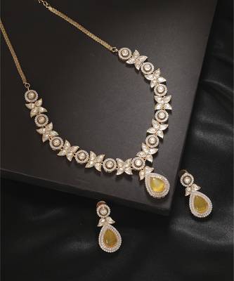 Yellow kundan necklace set 1