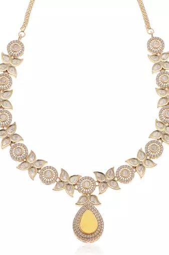 Yellow kundan necklace set