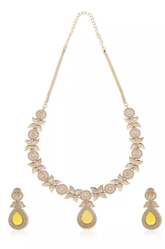 Yellow kundan necklace set