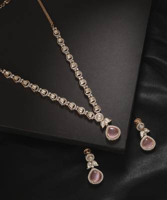 Pink kundan necklace set 1