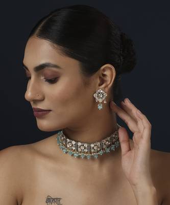 Blue kundan necklace set 1