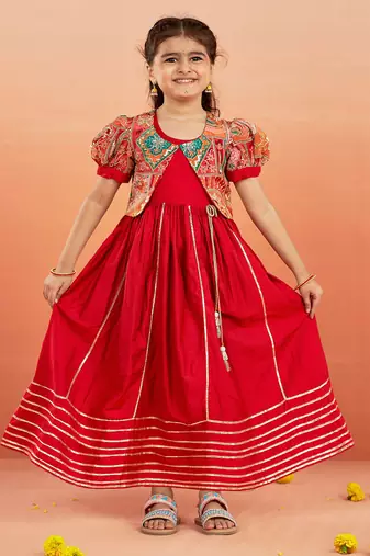  girls' red anarkali set