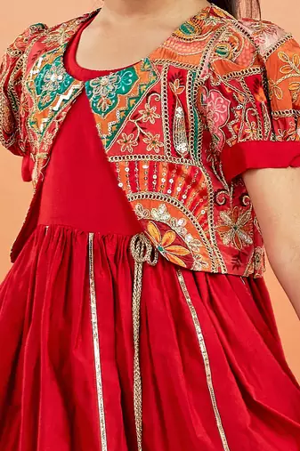  girls' red anarkali set