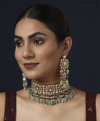 Green kundan necklace set 1