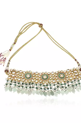 Green kundan necklace set