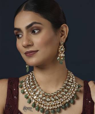 Green kundan necklace set 1