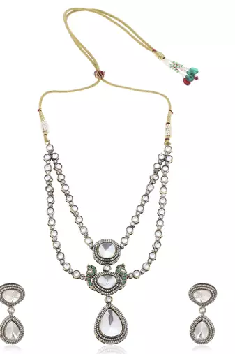 Silver kundan necklace set