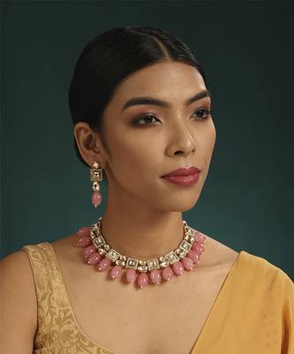 Pink kundan necklace set 1