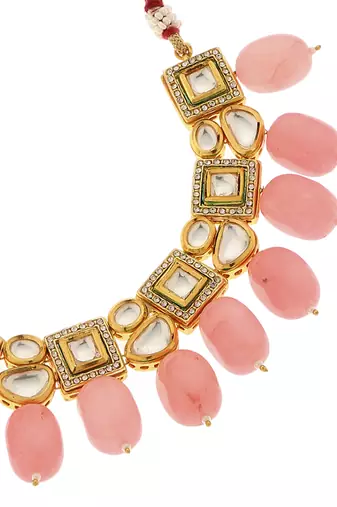 Pink kundan necklace set