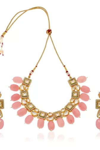 Pink kundan necklace set