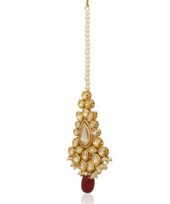 Red kundan maang tikka 3