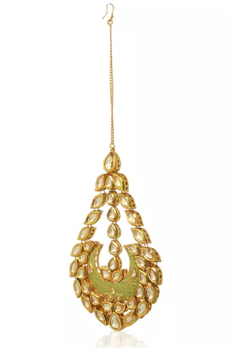 Green kundan maang tikka