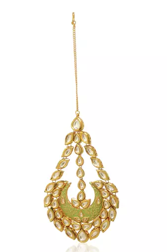 Green kundan maang tikka