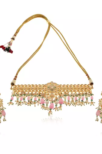 Pink kundan necklace set