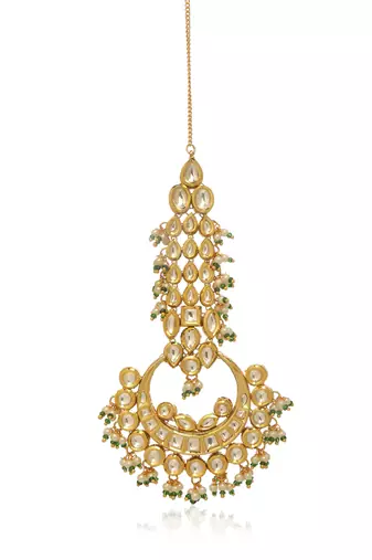 Green kundan maang tikka