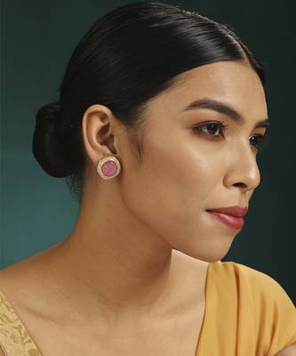 Pink kundan earring 1