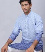 Blue printed cotton blend kurta pyjama set