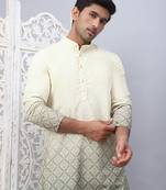 Yellow printed cotton blend kurta pyjama set