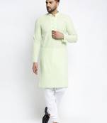 Green embellished cotton kurta pyjama set