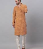 Mustard embroidery cotton kurta pyjama set