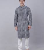 Navy blue embroidery cotton kurta pyjama set