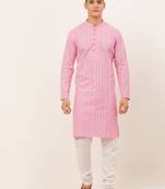 Pink embroidery cotton kurta pyjama set