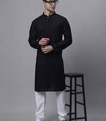 Black embroidery cotton kurta pyjama set