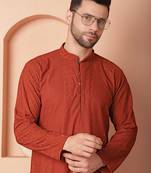 Brown embroidered pure cotton kurta pyjama set