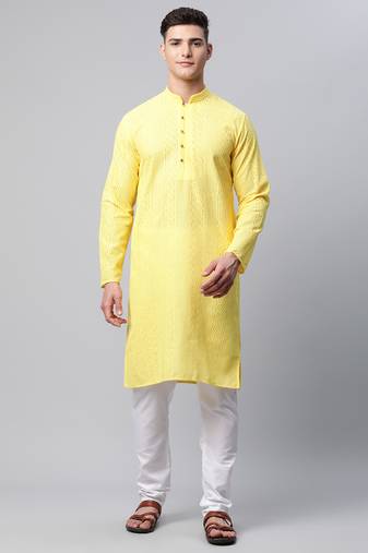 Lemon embroidery cotton kurta pyjama set