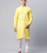Lemon embroidery cotton kurta pyjama set
