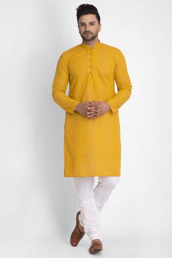 Mustard embroidery cotton kurta pyjama set
