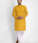 Mustard embroidery cotton kurta pyjama set