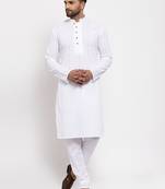 White embroidery cotton kurta pyjama set