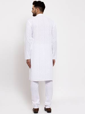 White embroidery cotton kurta pyjama set 2