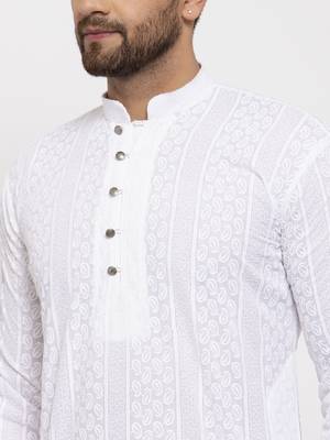 White embroidery cotton kurta pyjama set 3