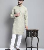 Beige embroidered pure cotton kurta pyjama set