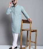 Blue embroidered pure cotton kurta pyjama set
