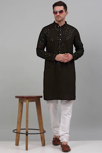 Mehndi solid pure cotton kurta pyjama set