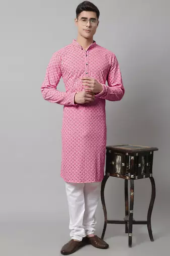 Pink embroidery pure cotton kurta pyjama set
